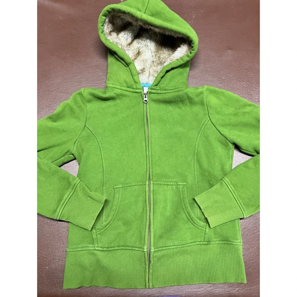 Old Navy Kids‎ Green Faux Fur Lined Hoodie Sweatshirt M Medium